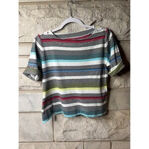 Westbound Petites Striped Boat Neck Top Lace Up Shoulder Multi Color PM 0505